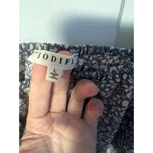 Jodifl Navy Blue Floral Ruffle Strap Square Neck Top H9168 Womens Large - Picture 3 of 6